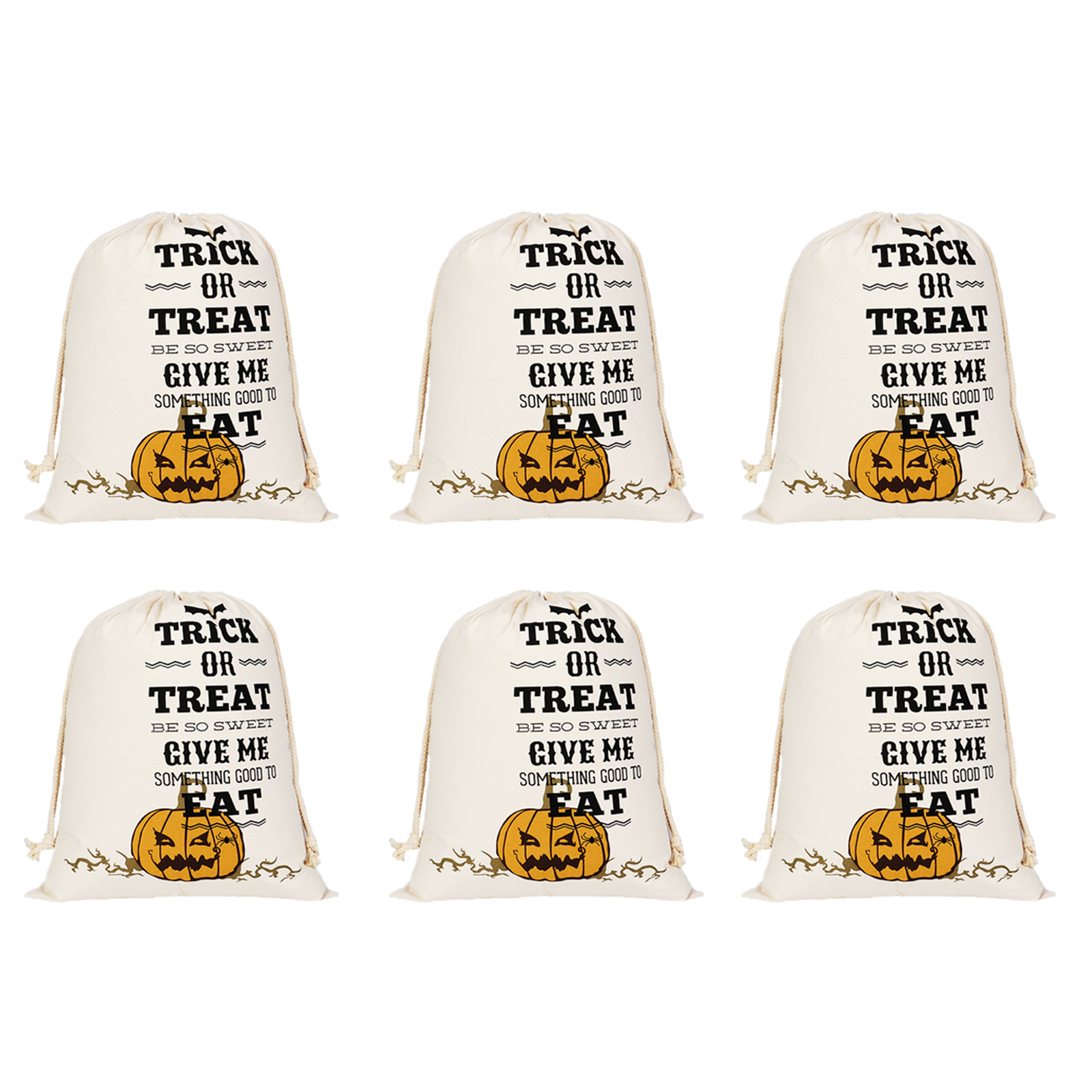 Toptie 6 PCS Halloween Large Gift Bags 14-1/4 x 19 Inches, Canvas Fabric Sacks with Drawstrings for Halloween Decorations